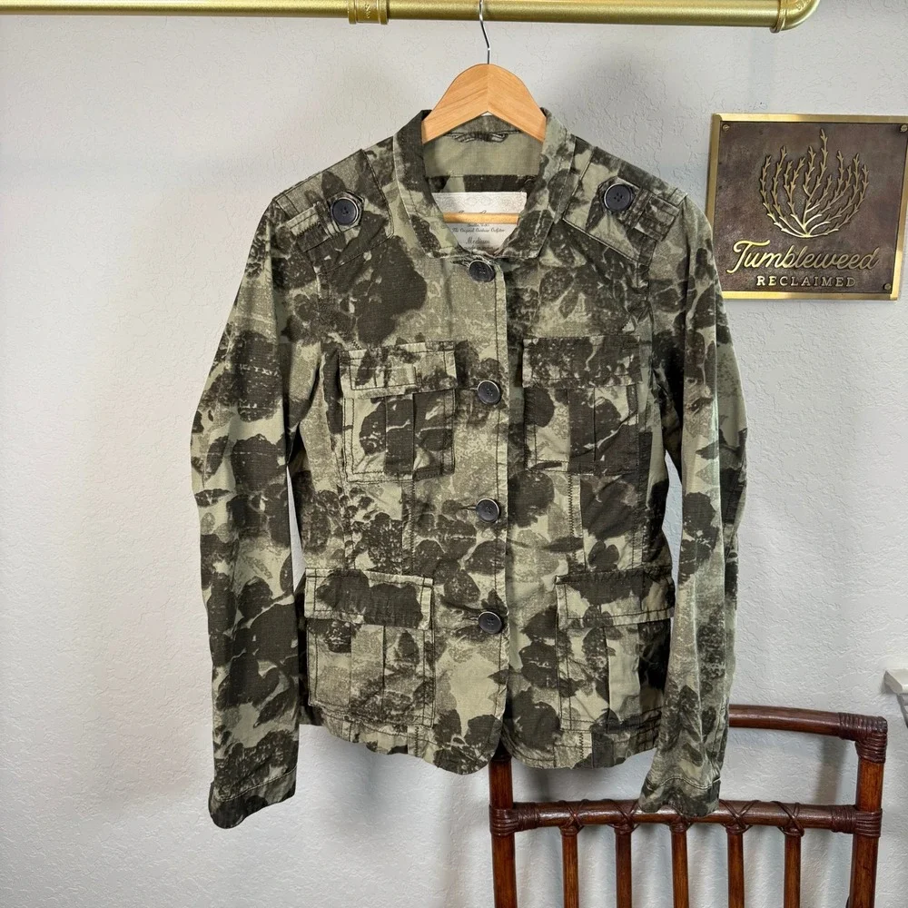 Eddie Bauer Women Medium Olive Green Floral Camo Military Utility Field Jacket